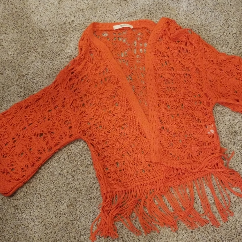 Cute Cute Tangerine Fringe Sweater Jacket